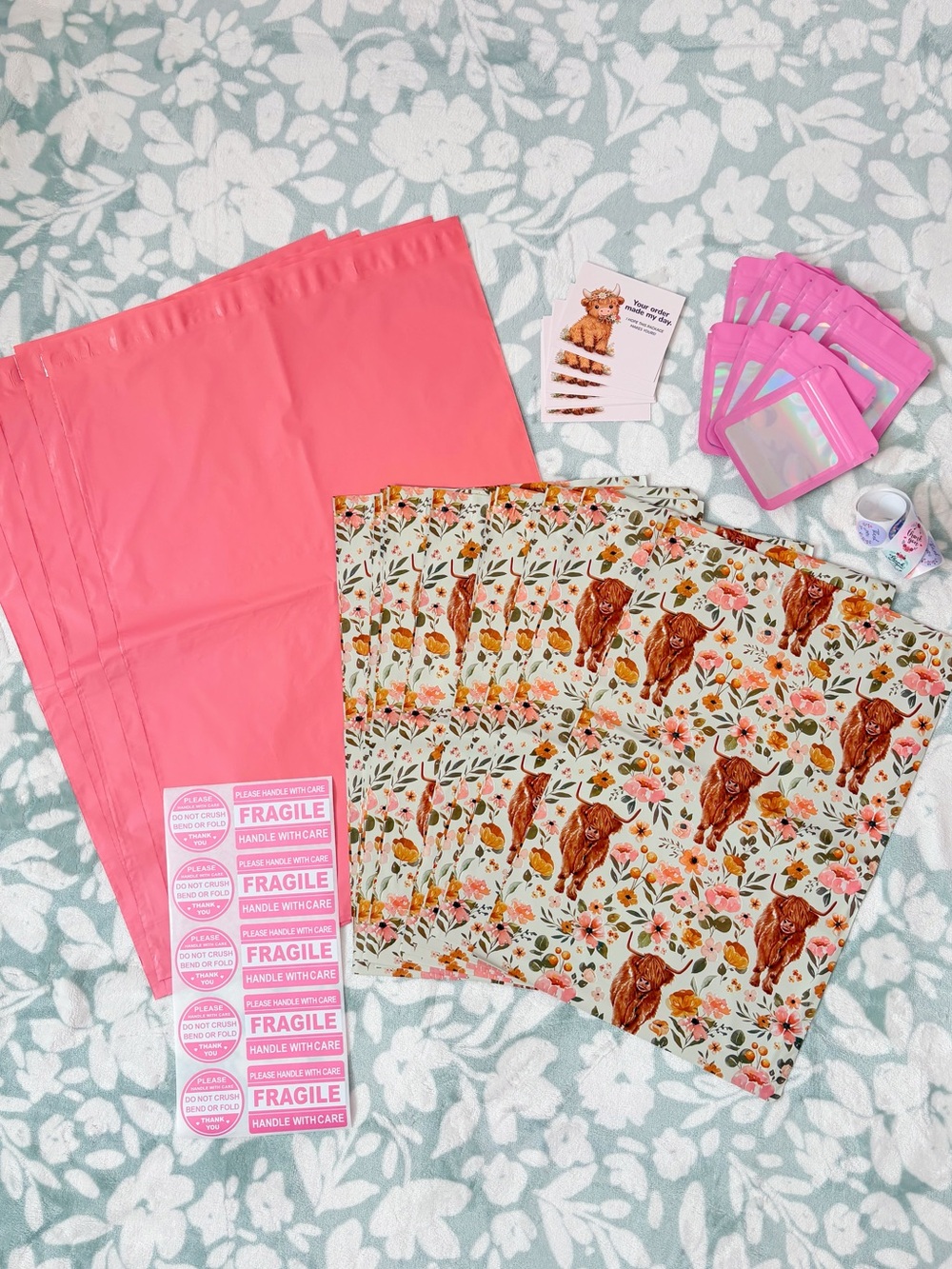 75 Piece Floral Highland Cow Shipping Supply Bundle 🐮🌸